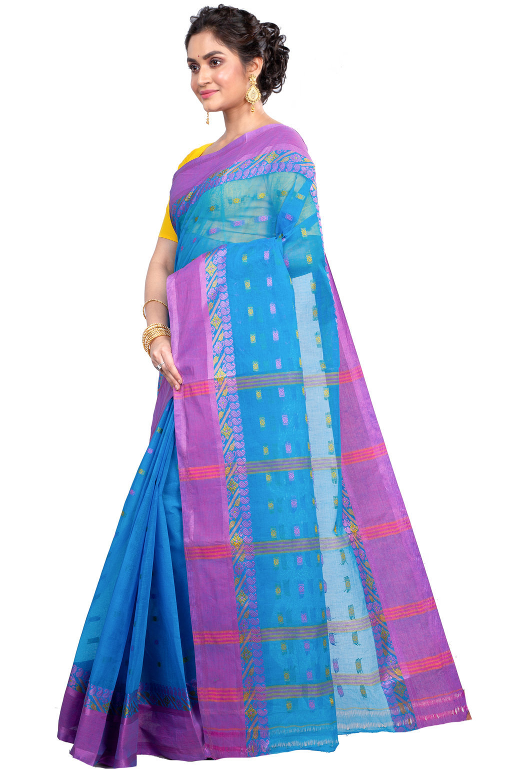 Sky Blue Pure Cotton ToraPar Tant Saree (881)